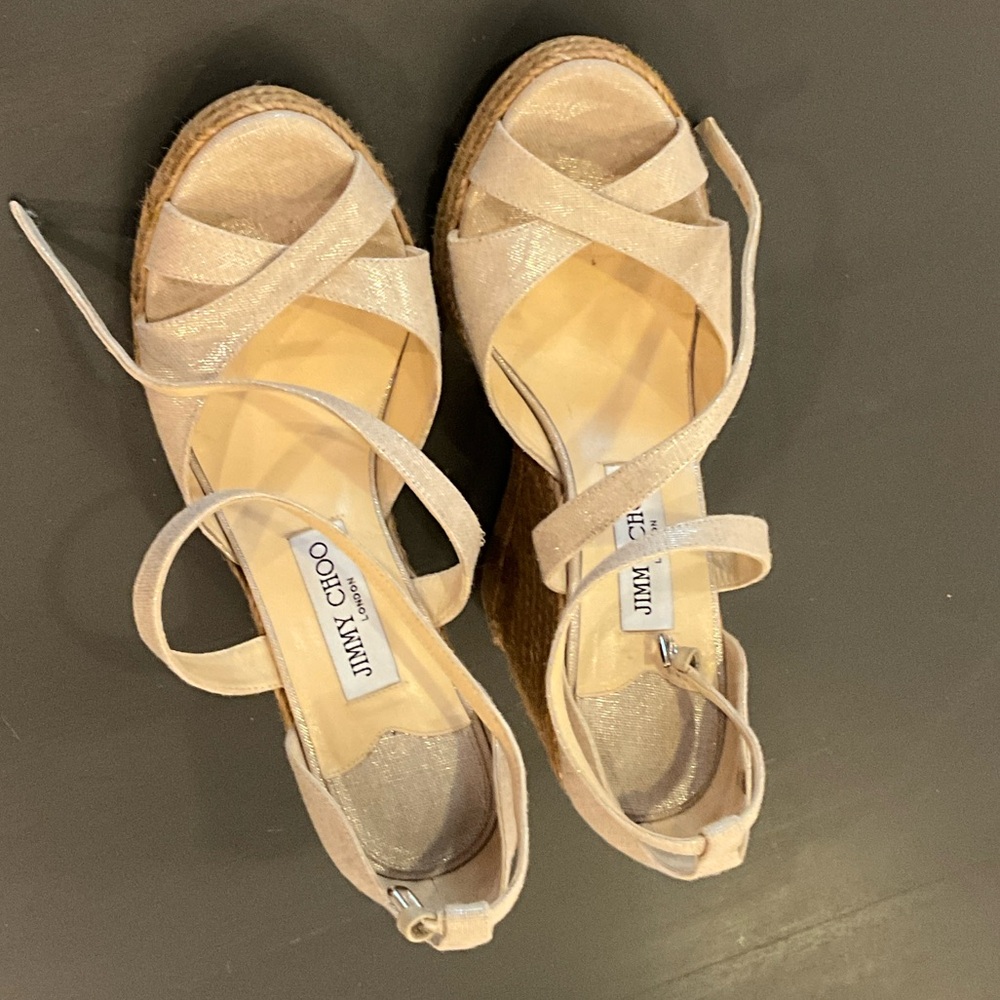 Jimmy Choo Blush Metallic Espadrille Wedge Sandals